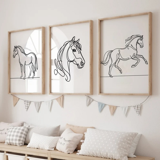 Horse Line Drawing Print Set - Horse & Pony Collection Set of 3