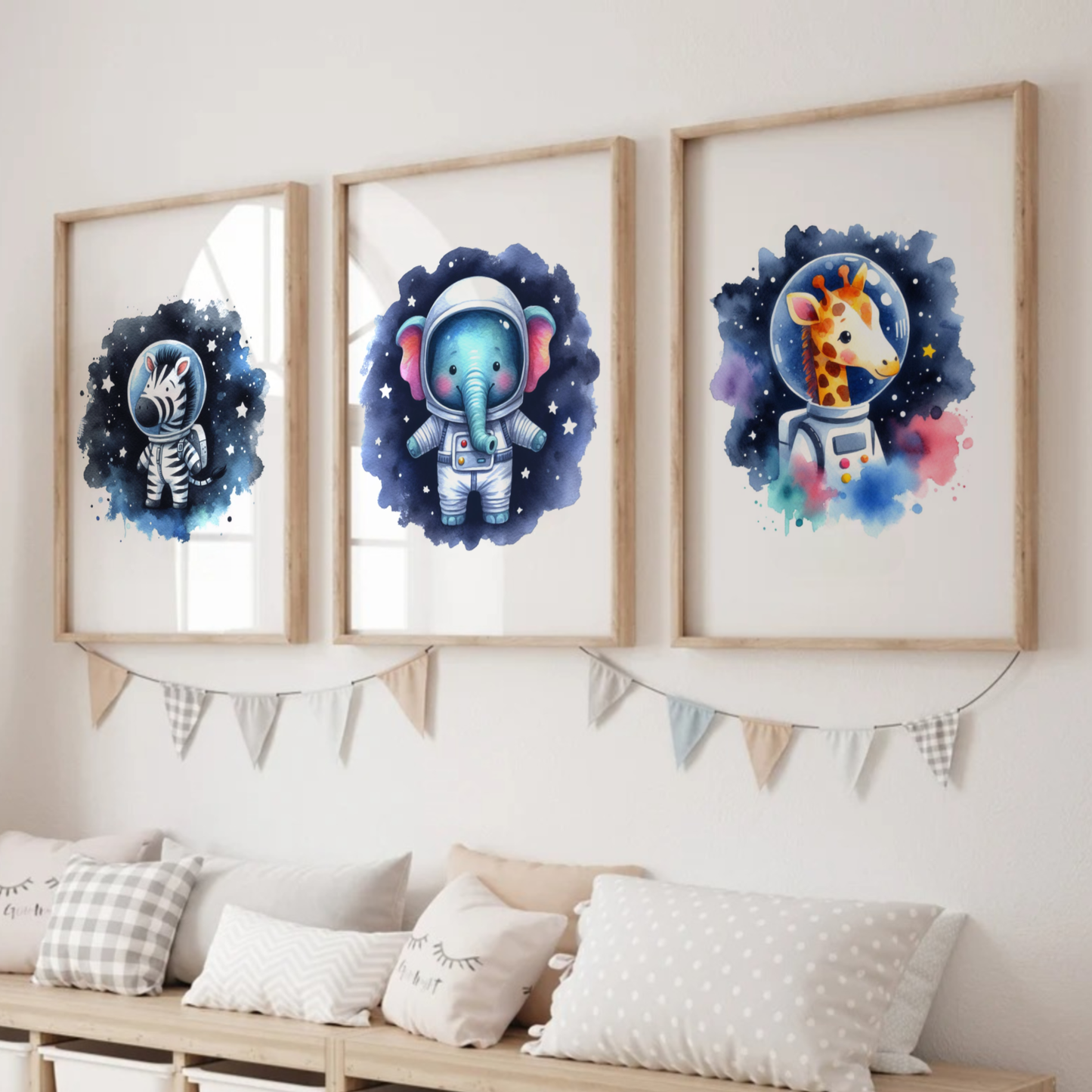 Safari Animals Space Print Set - Nursery Space Collection Set of 3