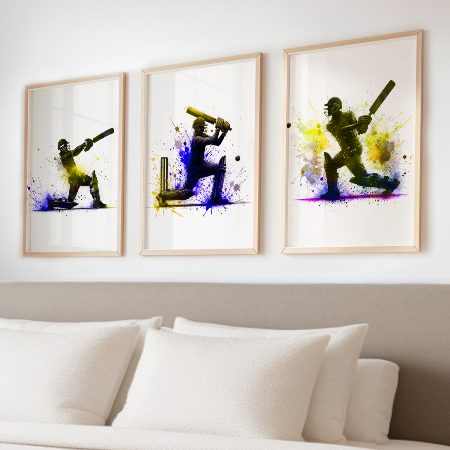Yellow Cricket Batsmen Print Set - Cricket Collection Set of 3
