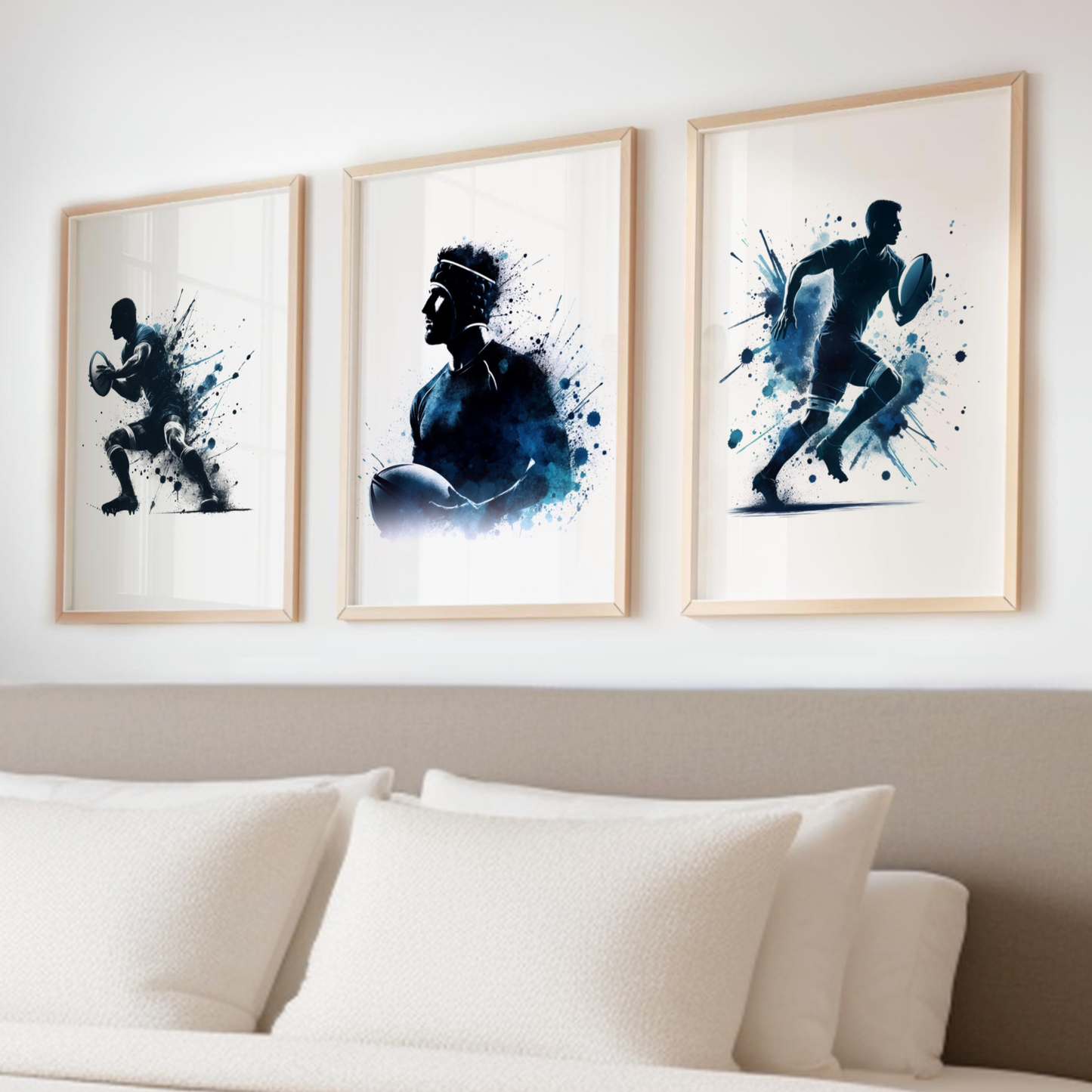 Dark Blue Rugby Players Print Set - Rugby Collection Set of 3