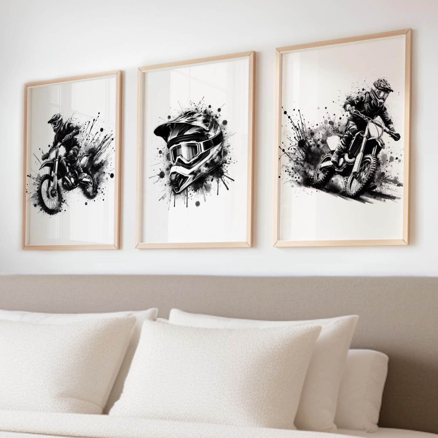 Black Motocross Print Set - Biking & BMX Collection Set of 3