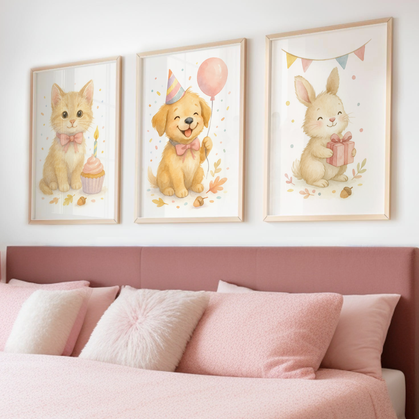 Birthday Party Pets Print Set - Cute Pets Collection Set of 3