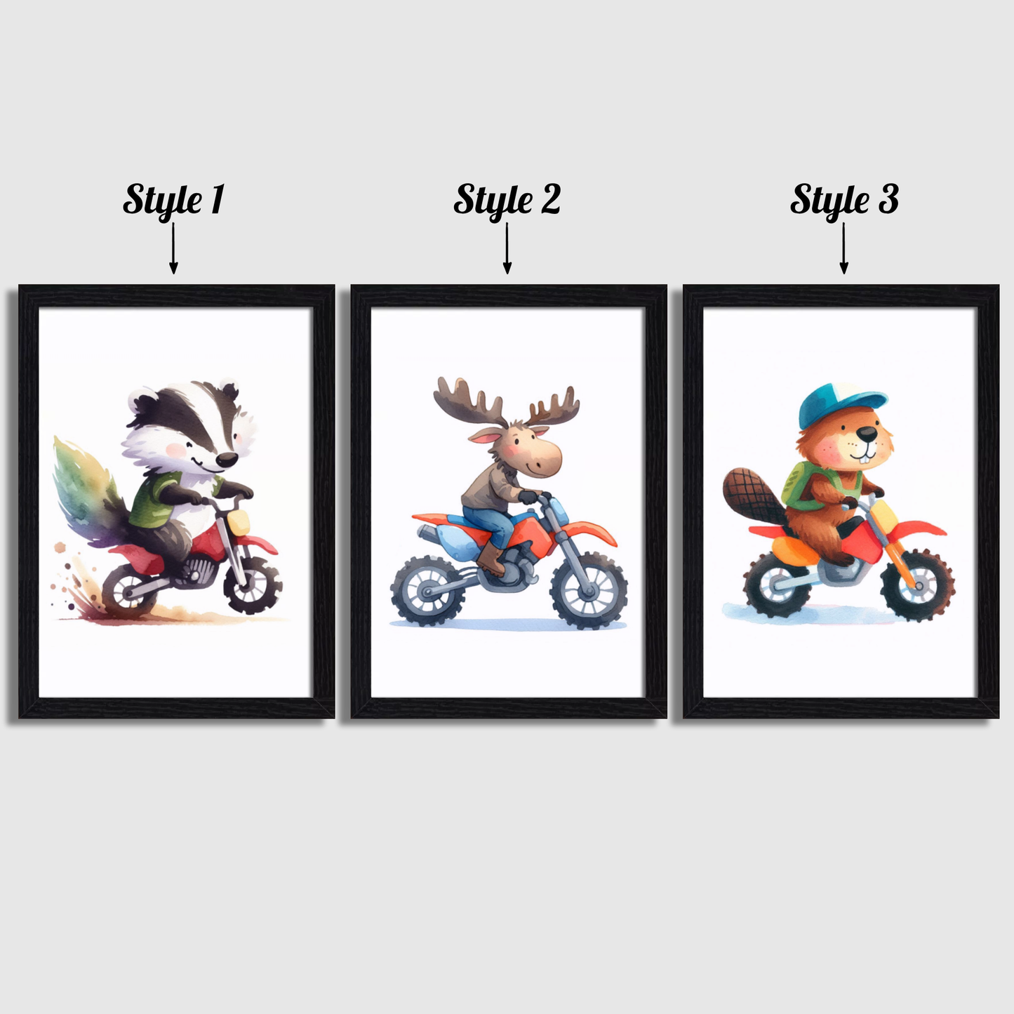 Woodland Animals Motorbike Print Set