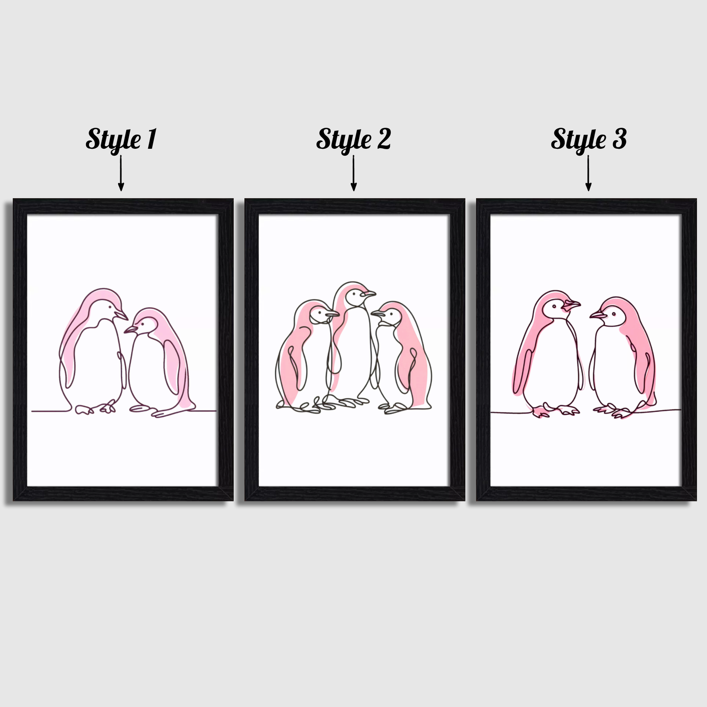 Pink Penguin Line Art Print Set