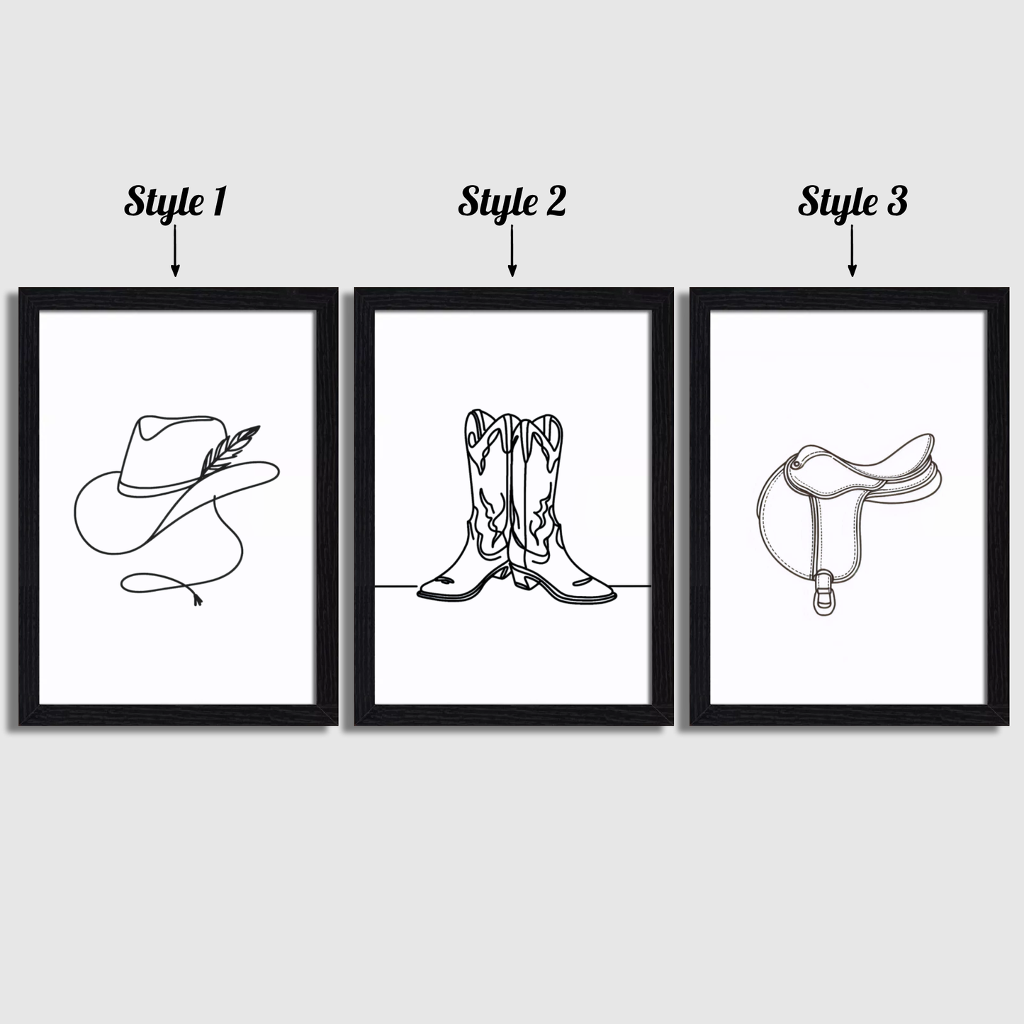 Cow Girl Line Art Print Set