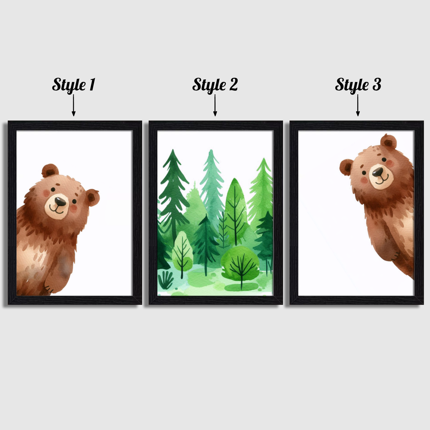Peeking Brown Bear Print Set