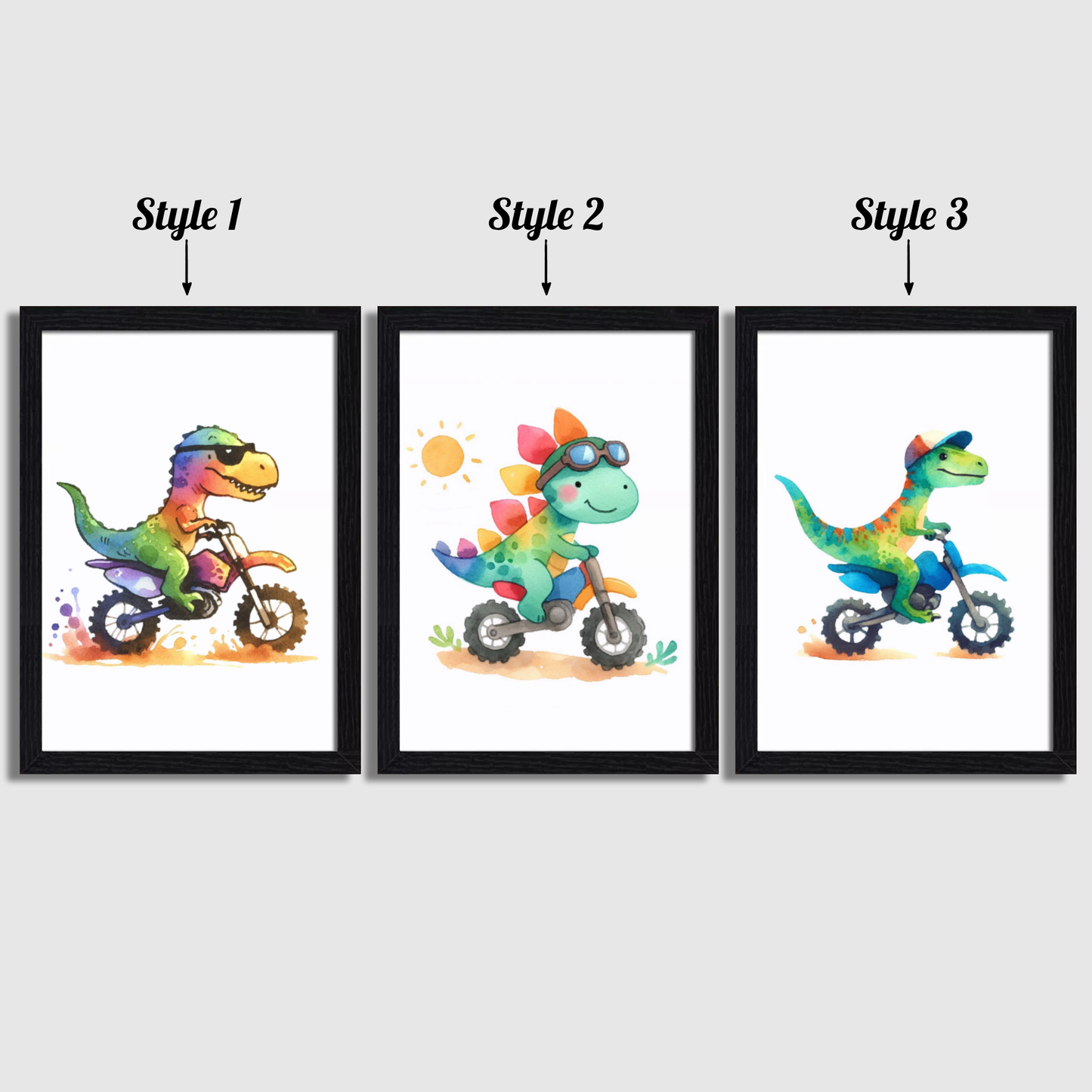 Motorbiking Dinosaurs Print Set