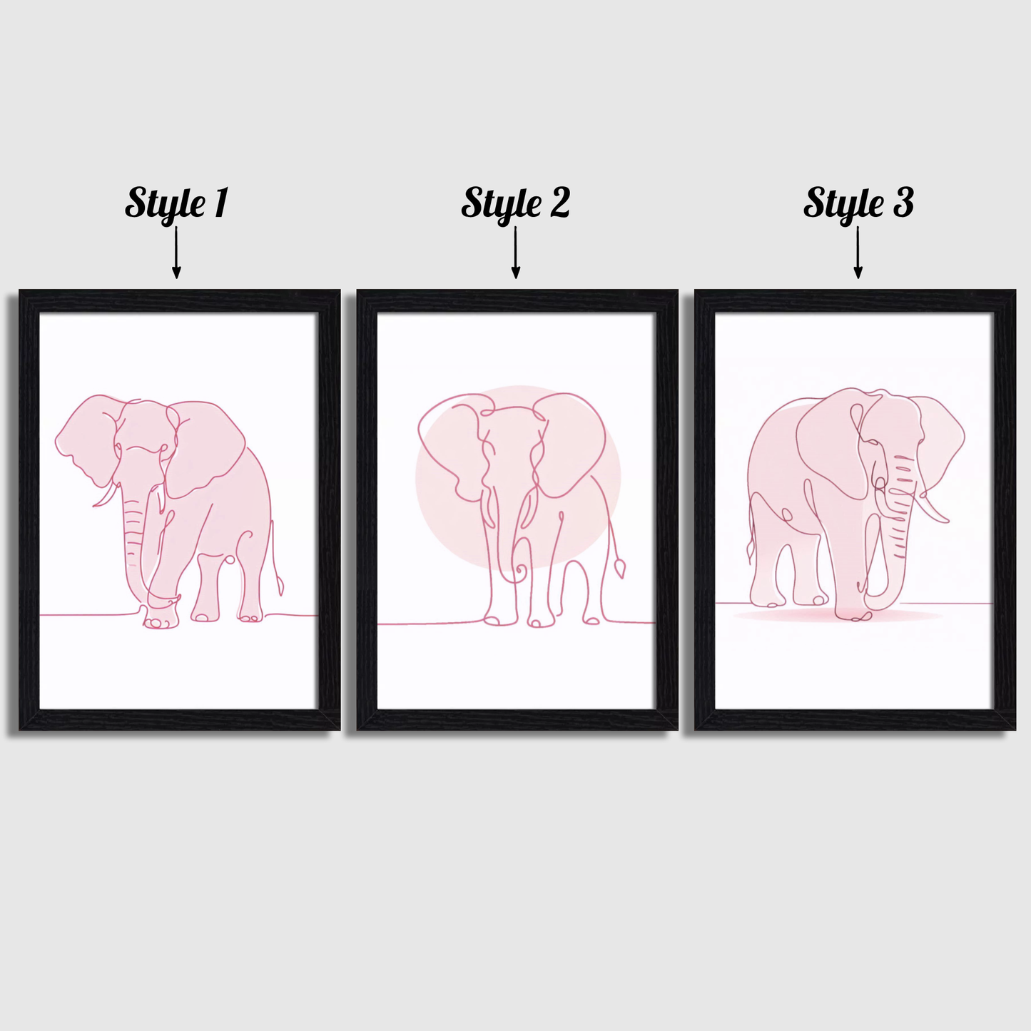 Minimal Pink Elephant Print Set