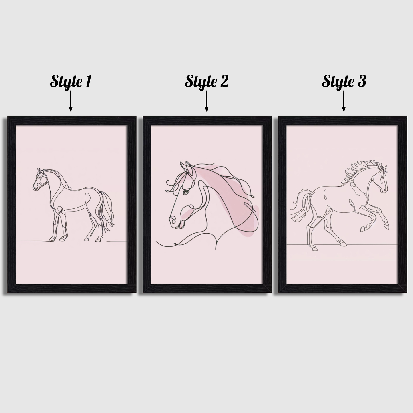 Pink Horse Line Art Print Set