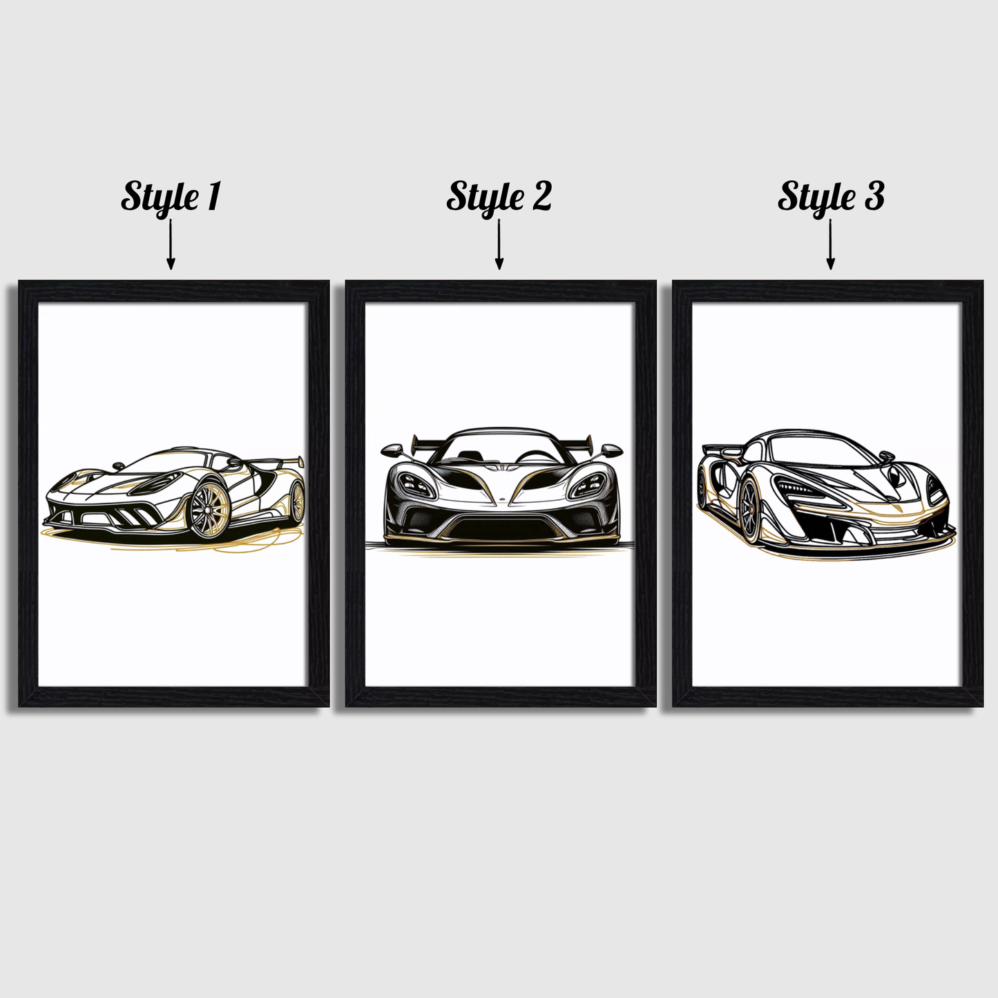 Gold Car Line Art Print Set