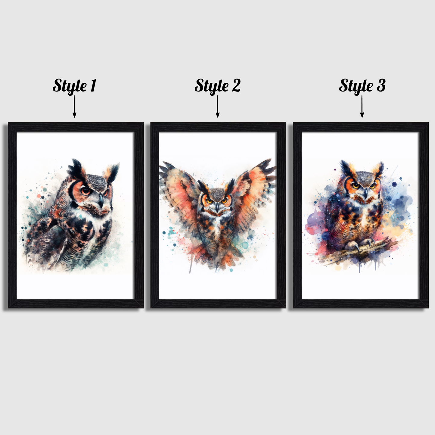 Horned Owl Print Set