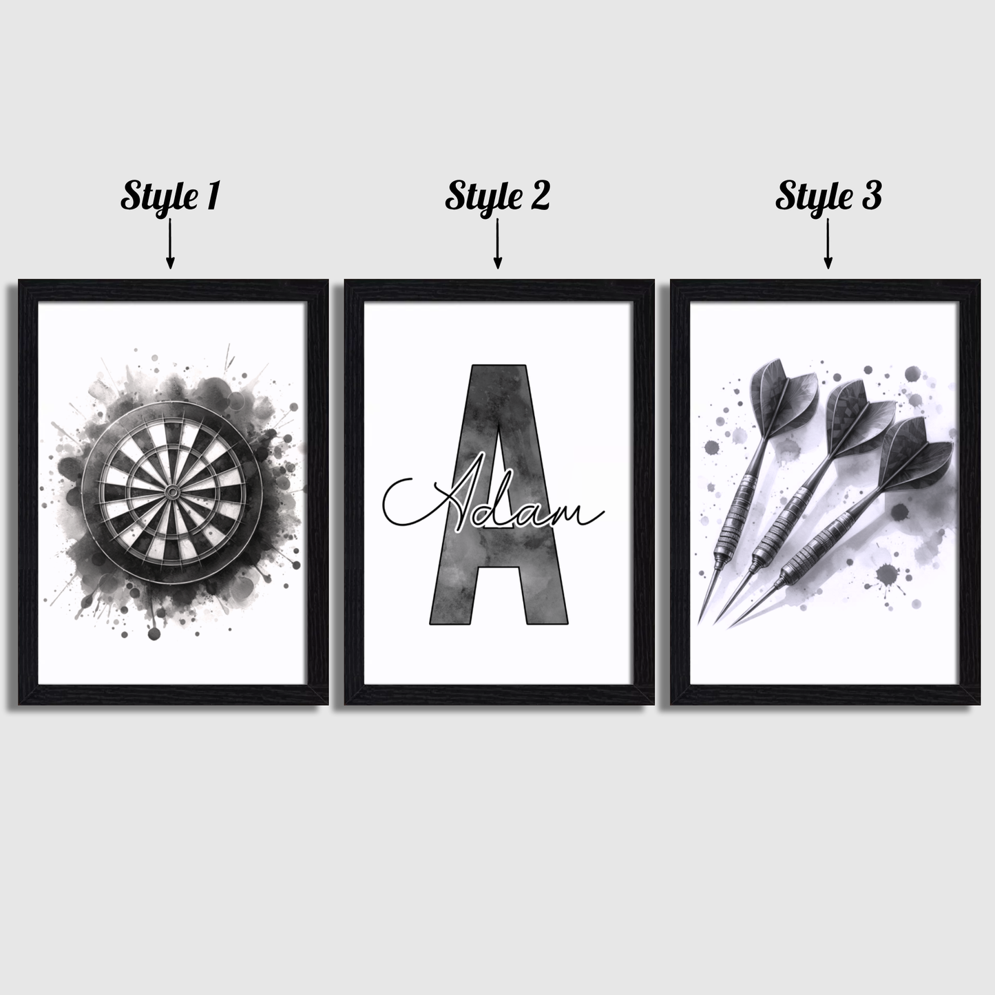 Black Personalised Darts Print Set