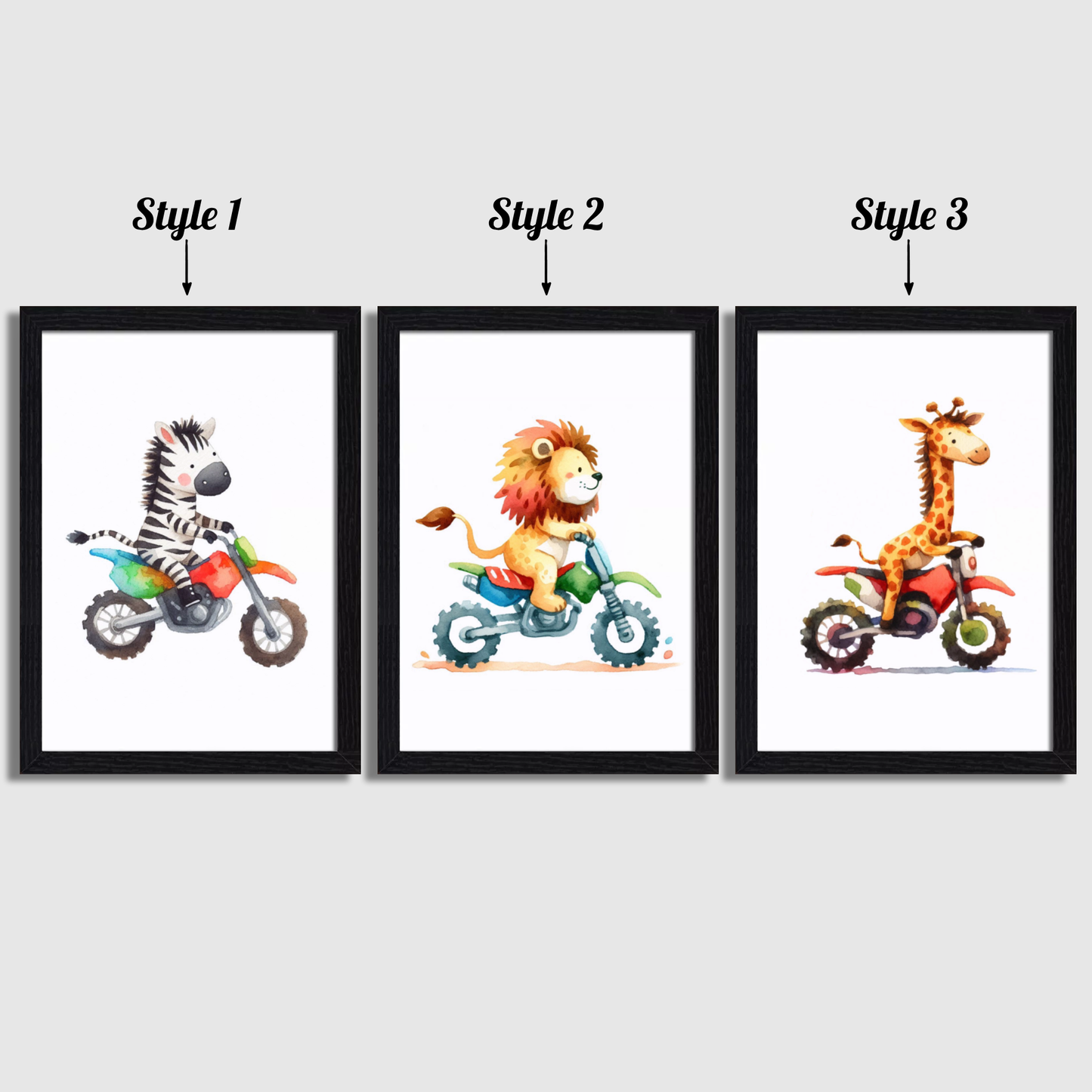 Motorbiking Animals Print Set