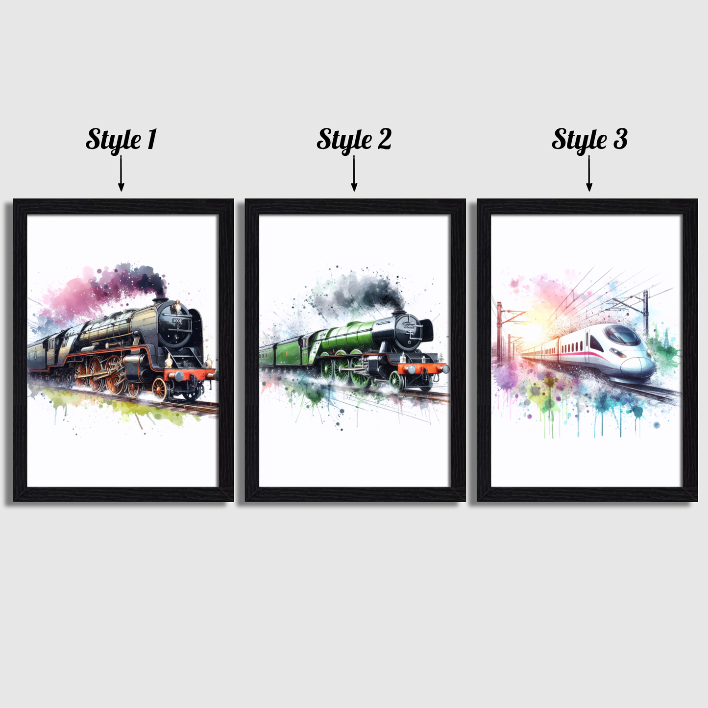 Watercolour Train Print Set