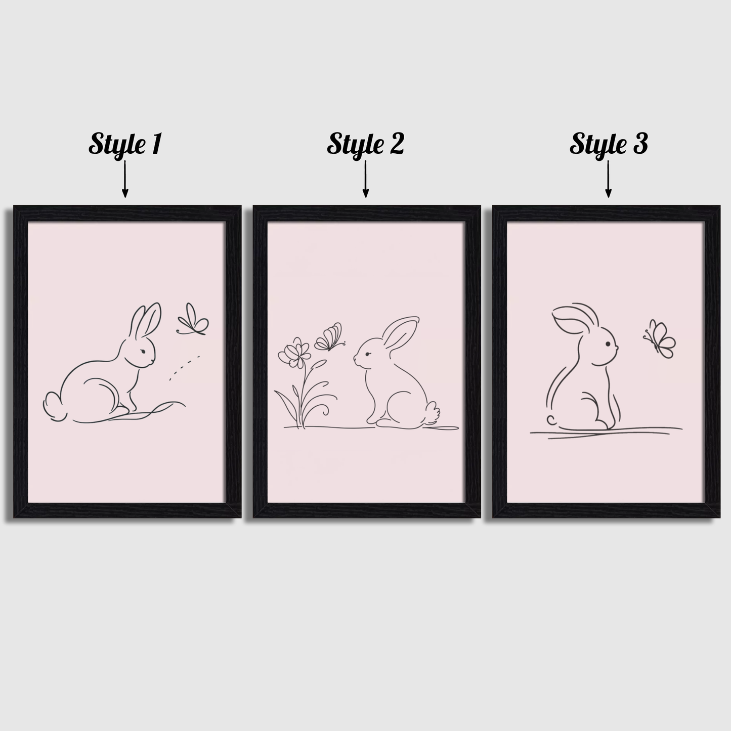 Pink Bunny Line Art Print Set