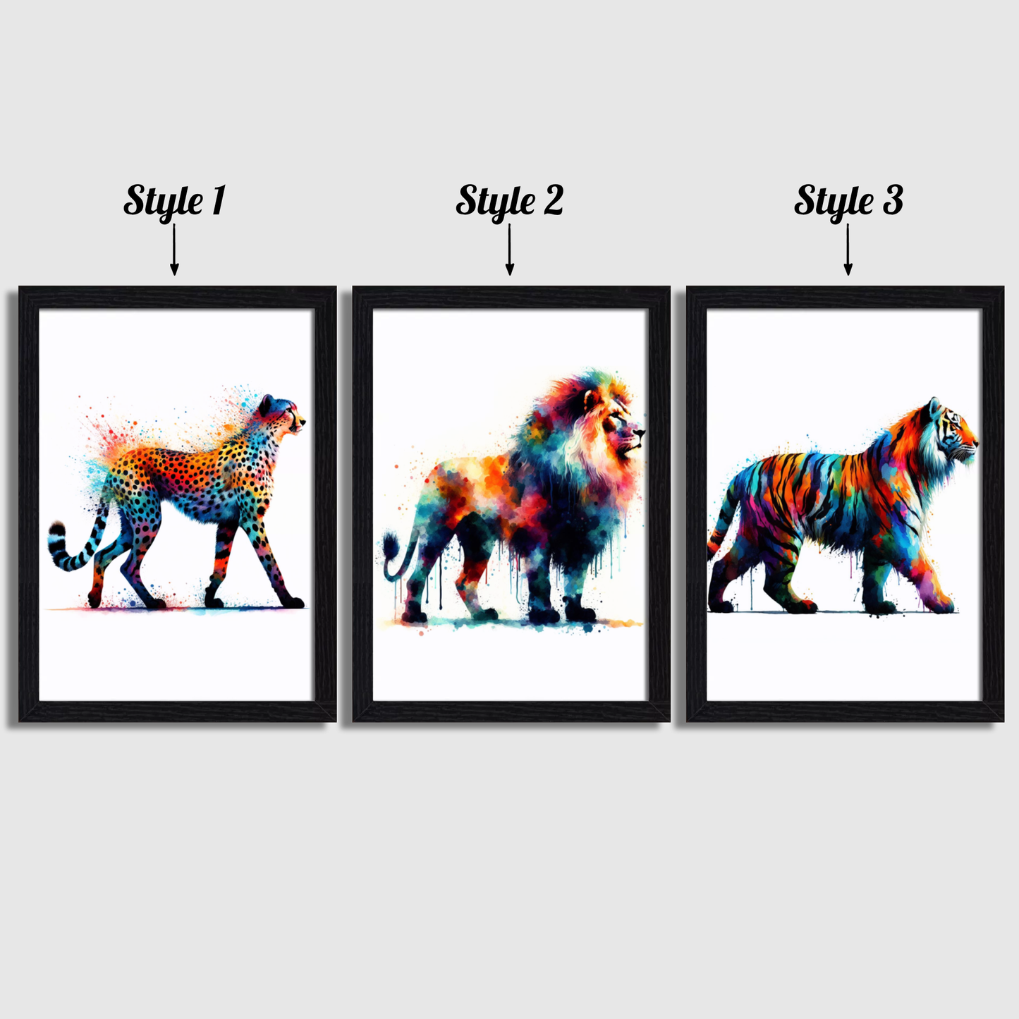 Watercolour Big Cats Print Set