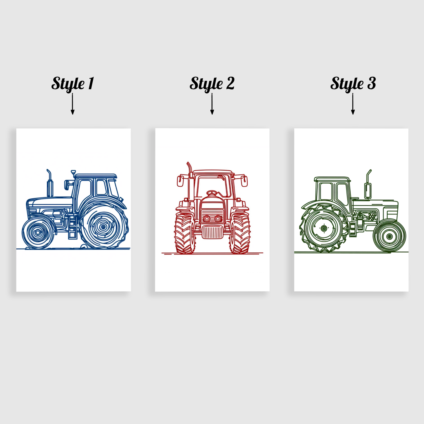 Tractor Line Art Print Set