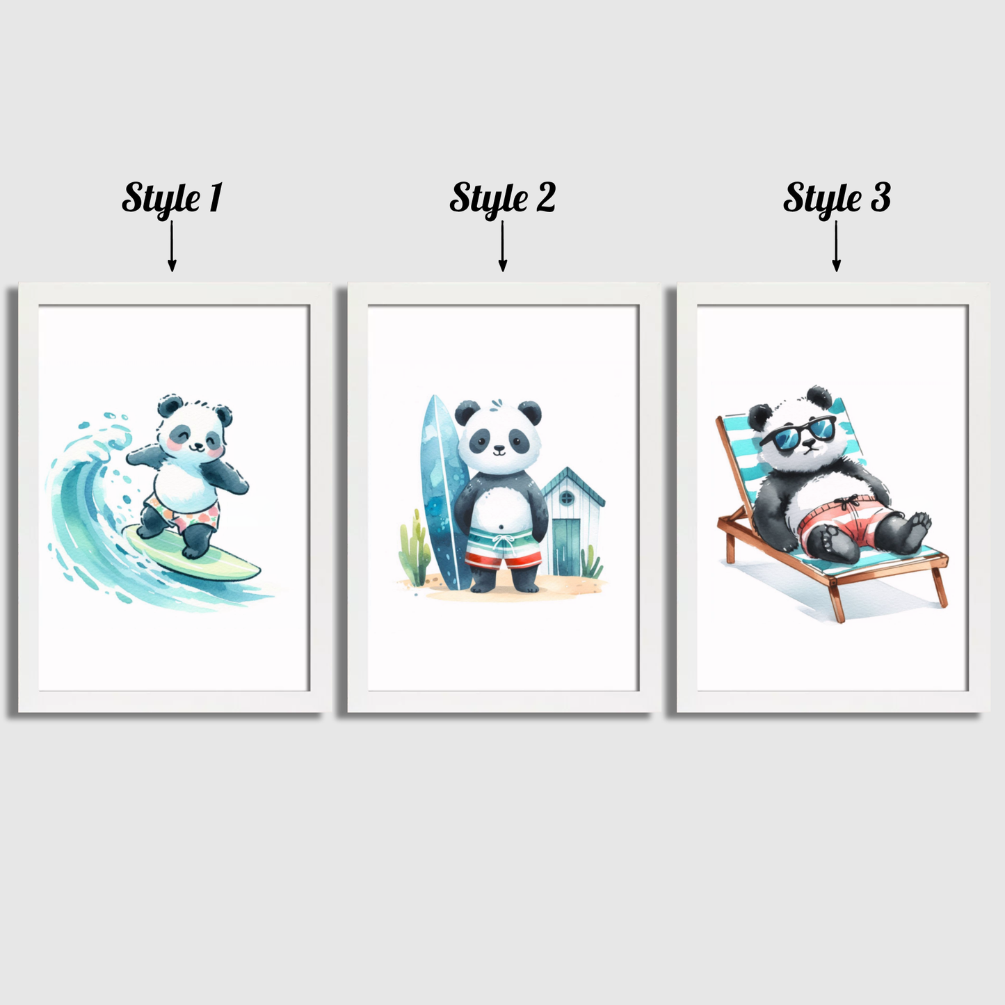 Surfing Pandas Print Set