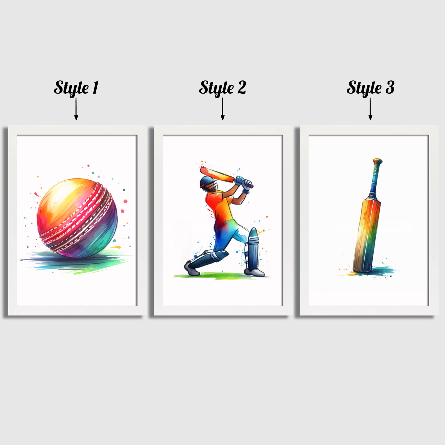 Watercolour Cricket Print Set