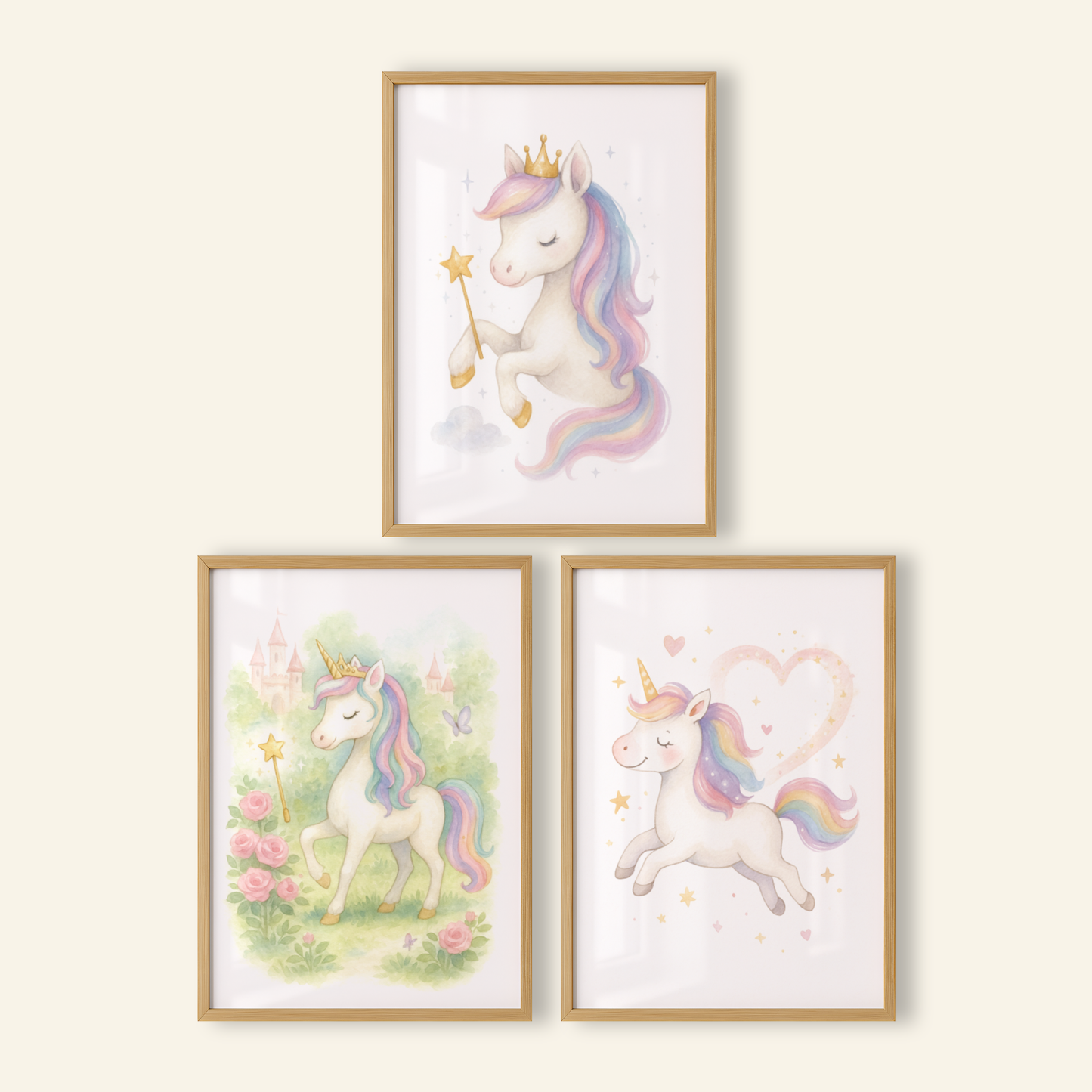 Pastel Princess Unicorns Print Set - Unicorns Collection Set of 3