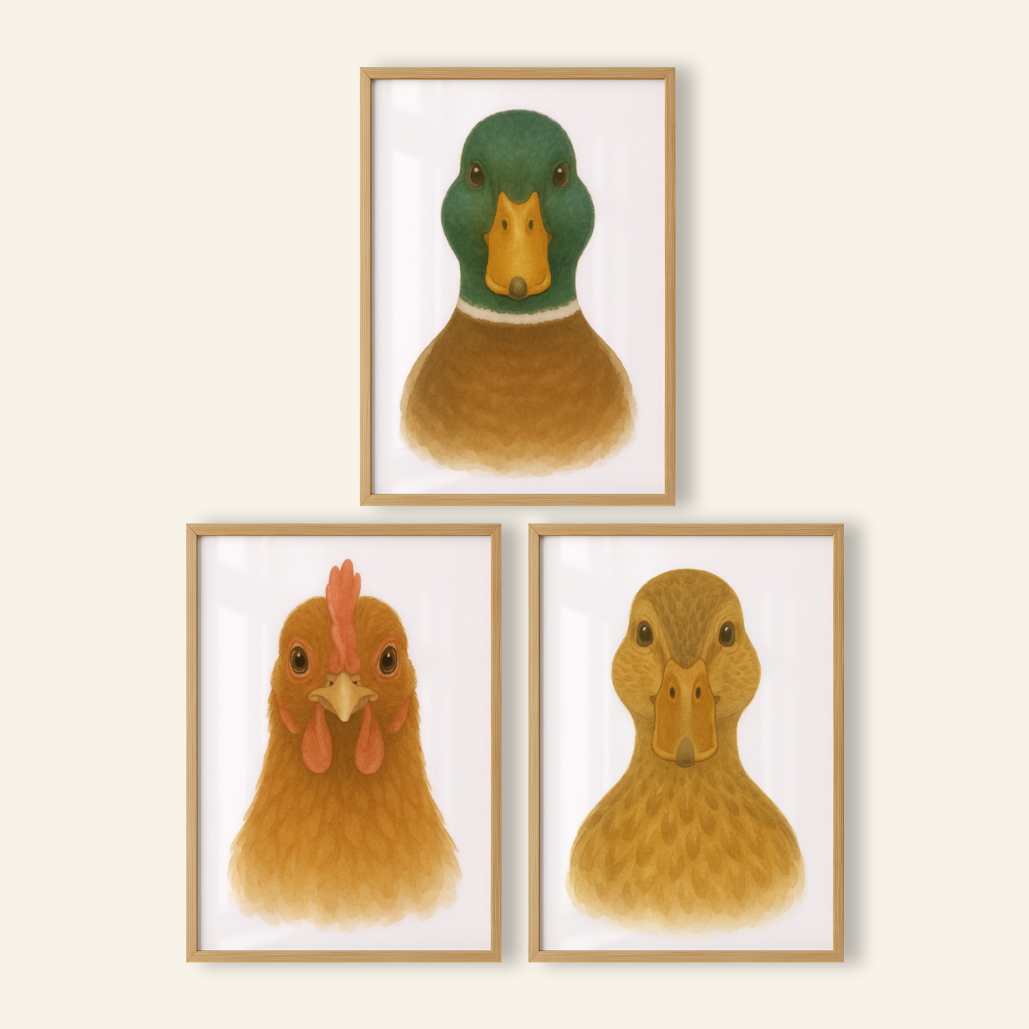 Farm Bird Print Set - Nursery Farmyard Animal Collection Set of 3