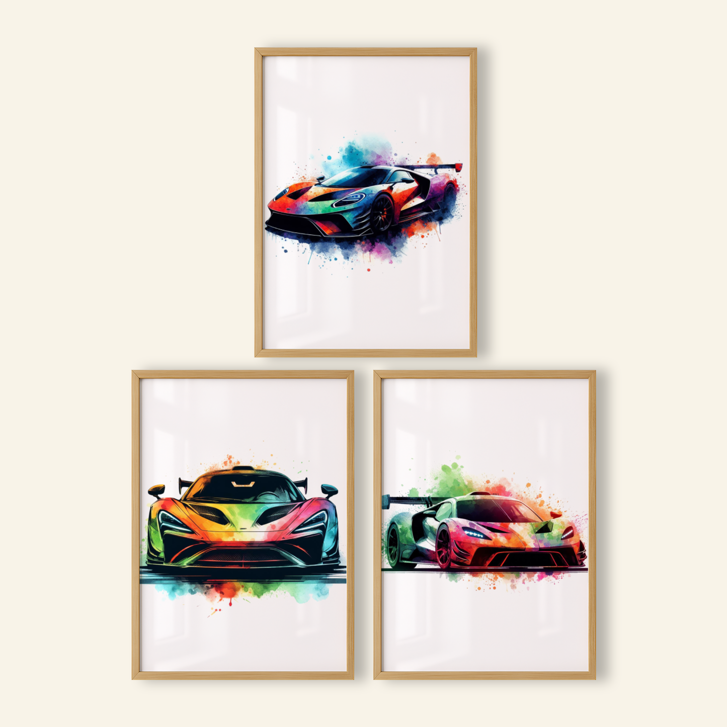 Multicoloured Supercar Print Set - Vehicle Collection Set of 3