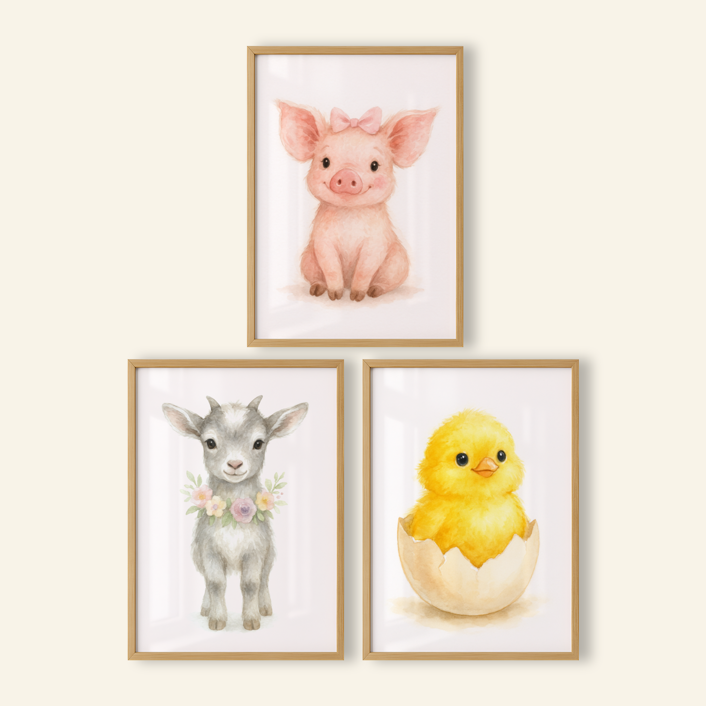 Farmyard Friends Print Set - Cute Pets Collection Set of 3