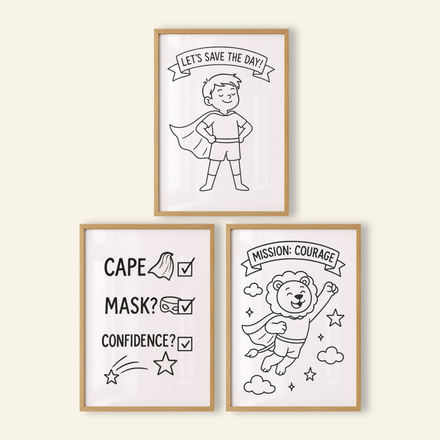 Cape, Mask, Confidence Print Set - Superhero Collection Set of 3