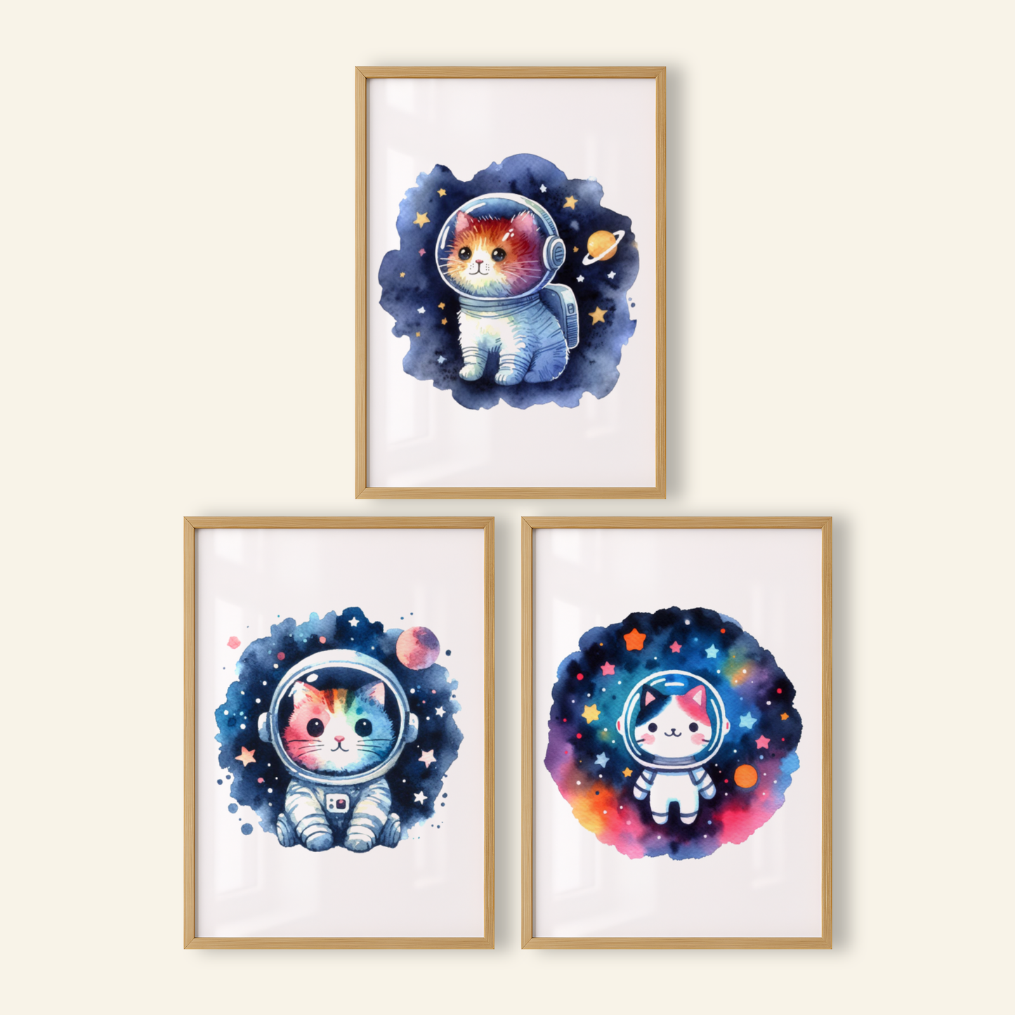 Cat Spaceman Print Set - Nursery Space Collection Set of 3