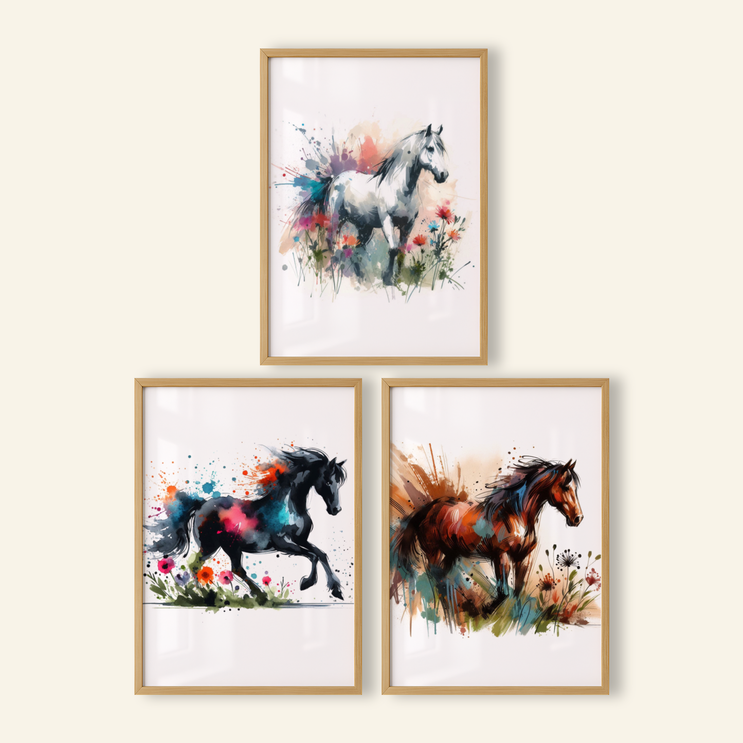 Watercolour Horse Print Set - Horse & Pony Collection Set of 3