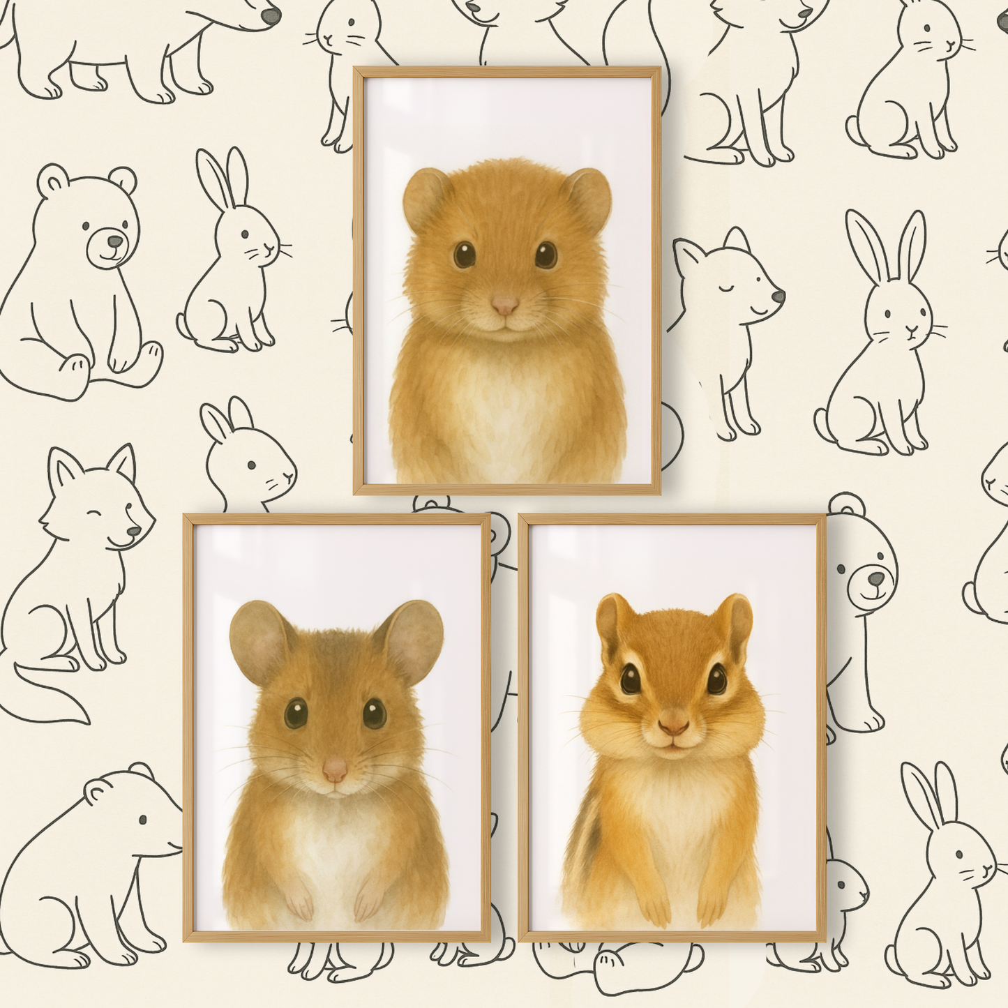 Vole, Mouse & Chipmunk - Woodland Nursery Print Set of 3