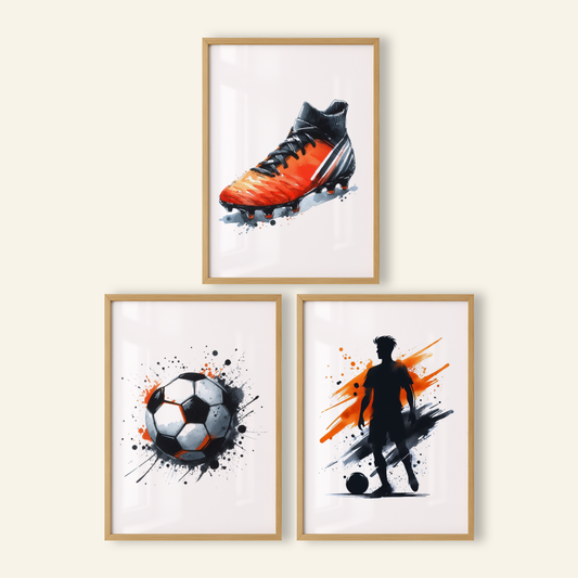 Orange & Black Football Print Set - Football Collection Set of 3