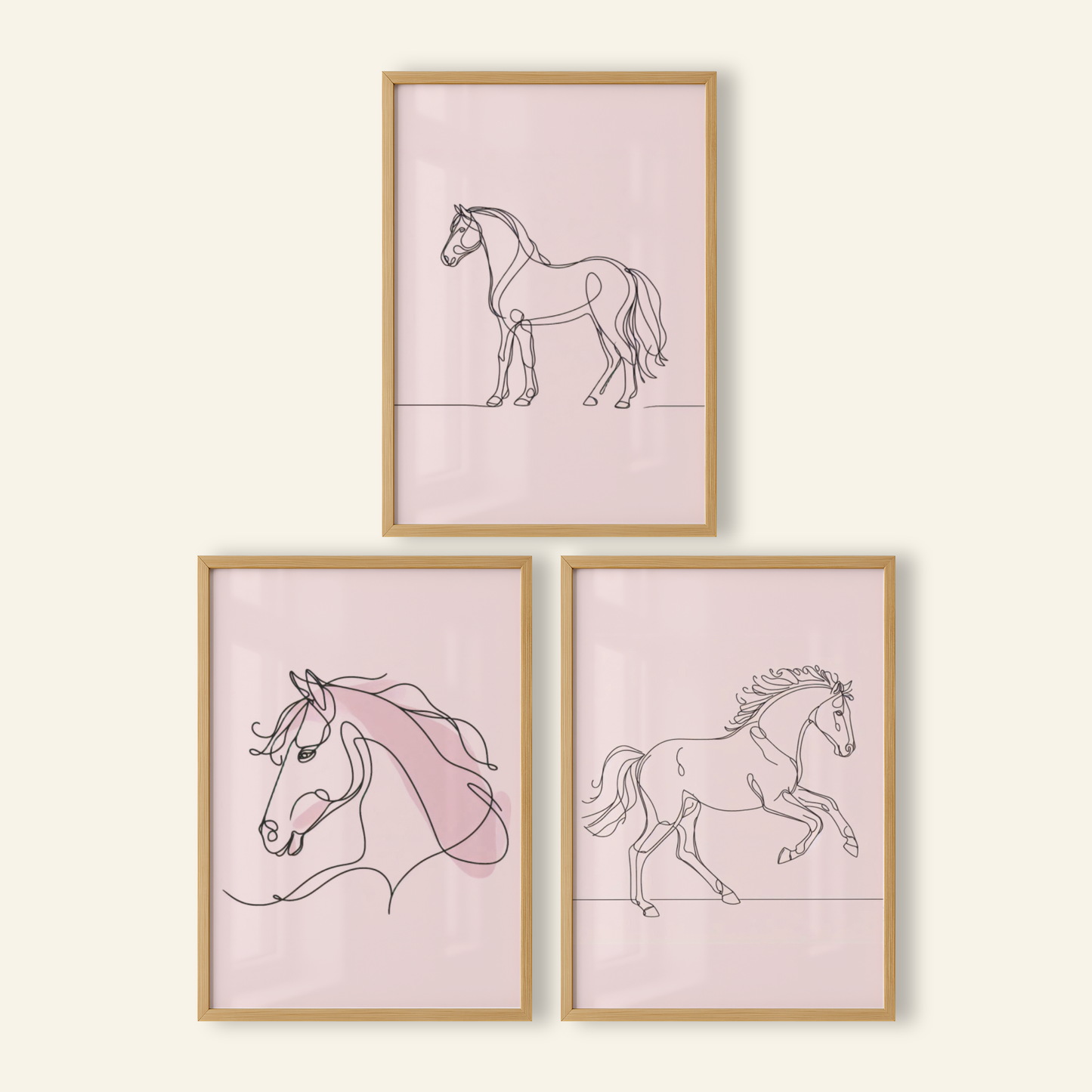 Pink Horse Line Art Print Set - Horse & Pony Collection Set of 3