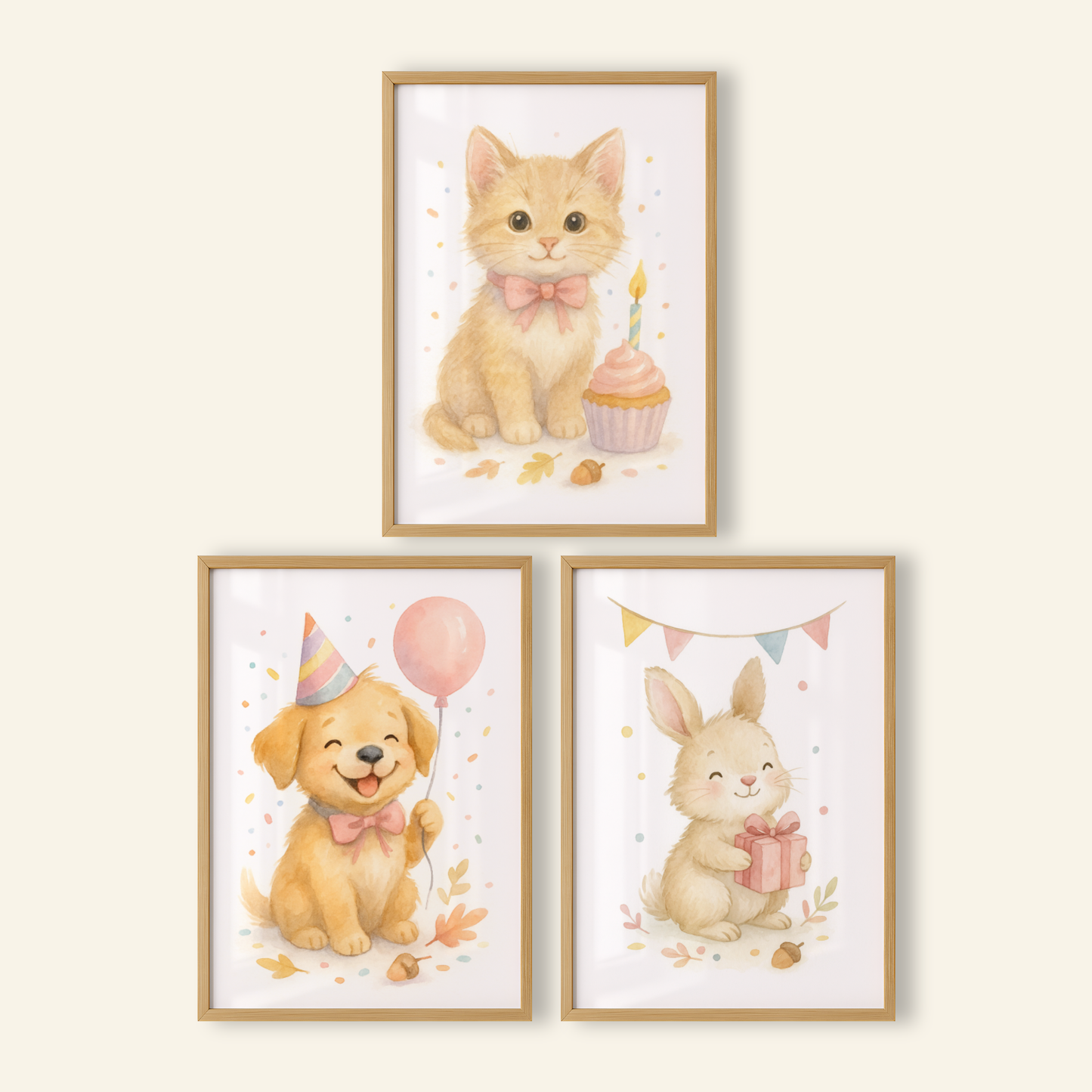 Birthday Party Pets Print Set - Cute Pets Collection Set of 3