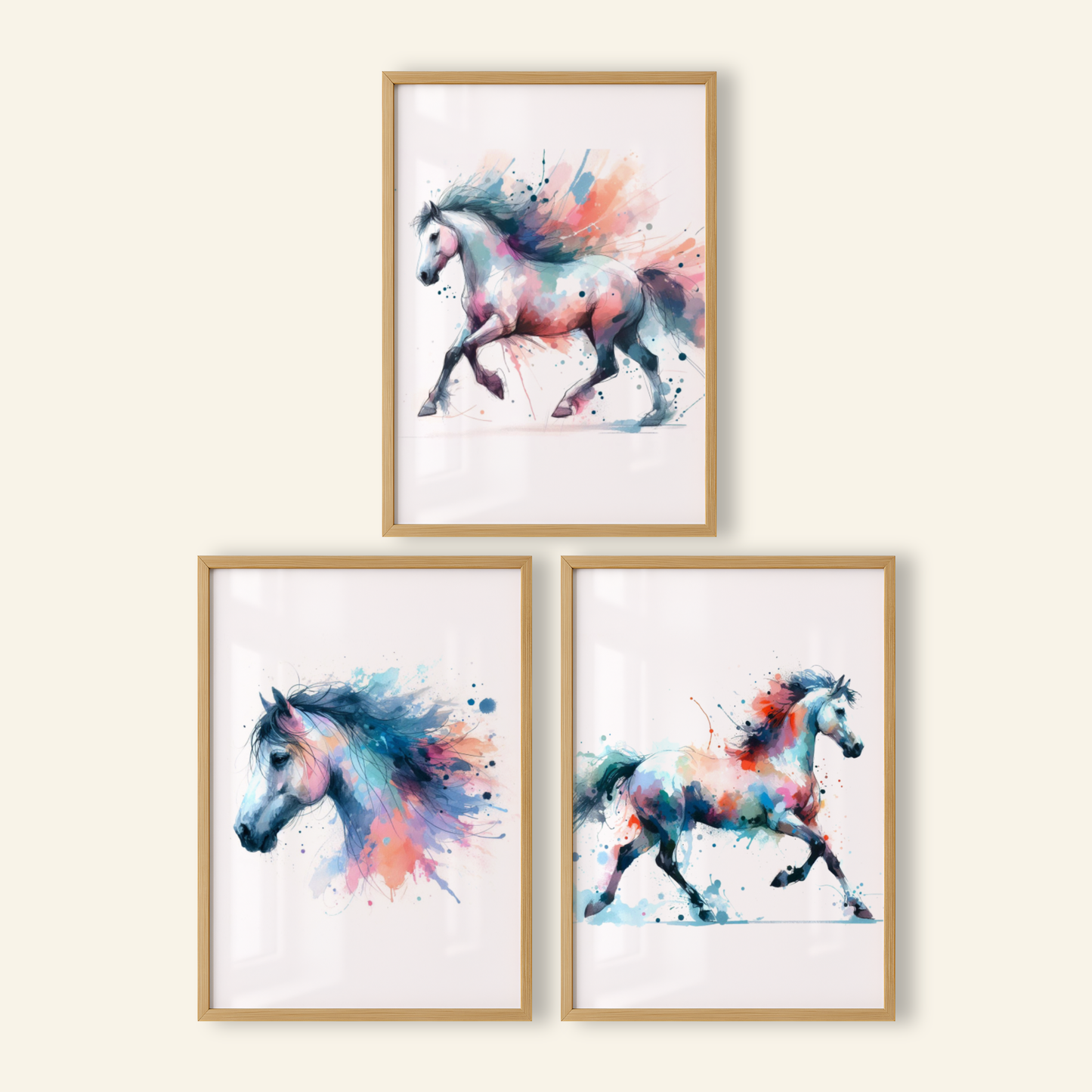 Pastel Horses Print Set - Horse & Pony Collection Set of 3