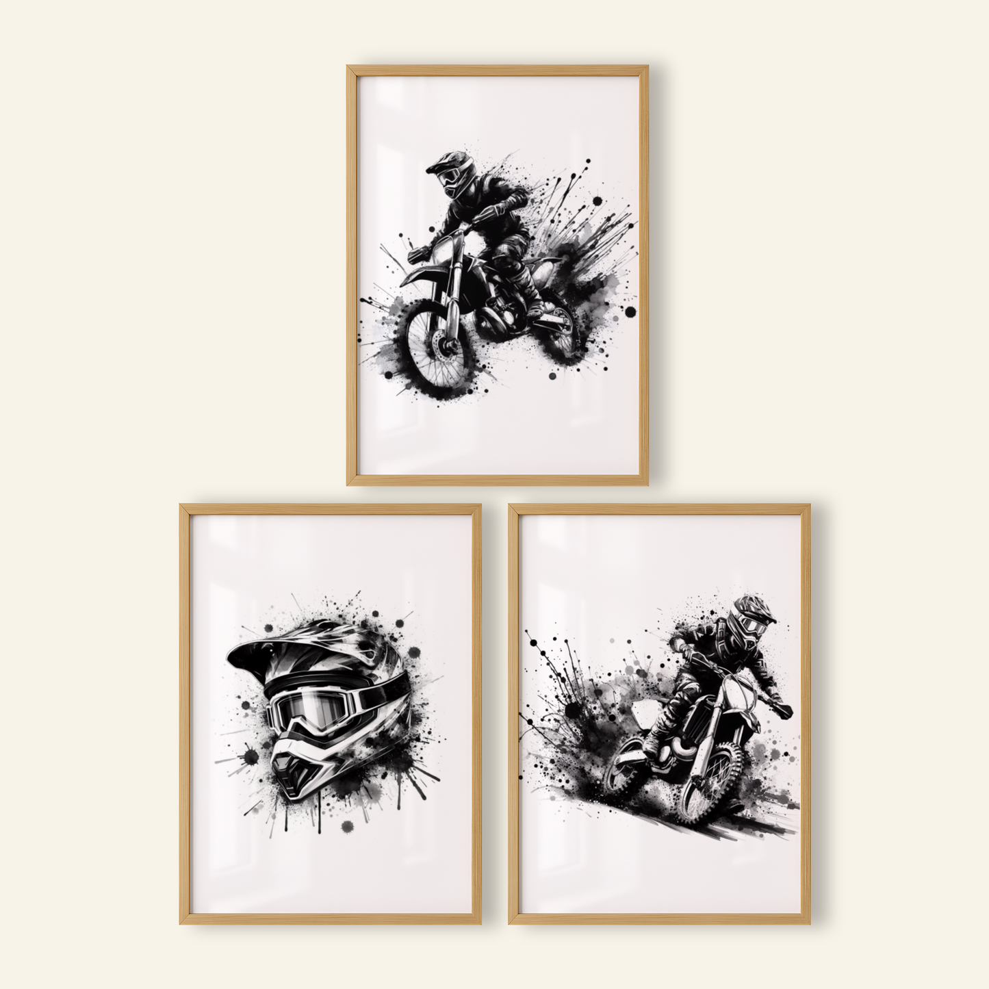 Black Motocross Print Set - Biking & BMX Collection Set of 3