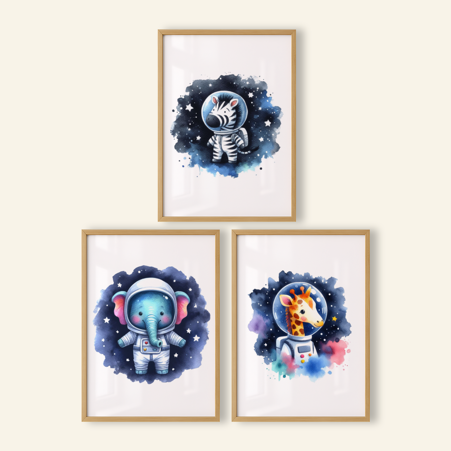 Safari Animals Space Print Set - Nursery Space Collection Set of 3