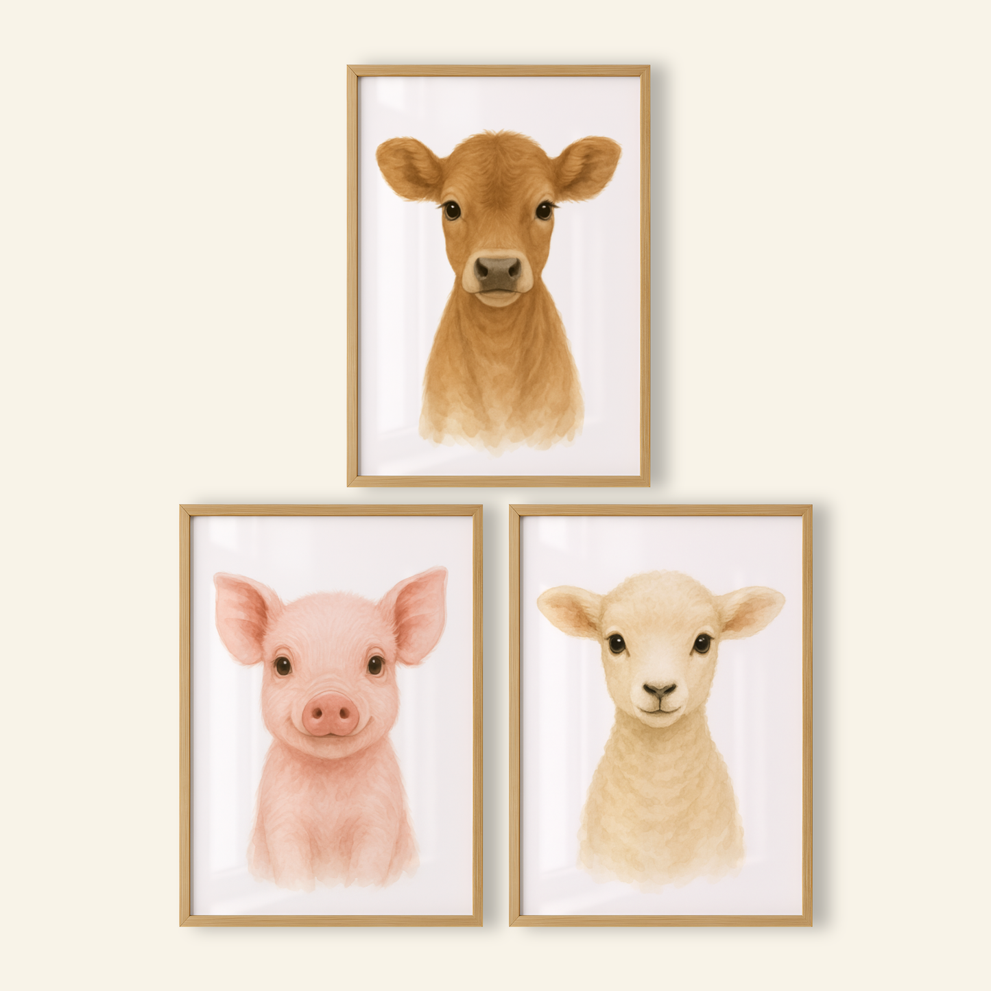 Baby Farm Animals Print Set - Nursery Farmyard Animal Collection Set of 3