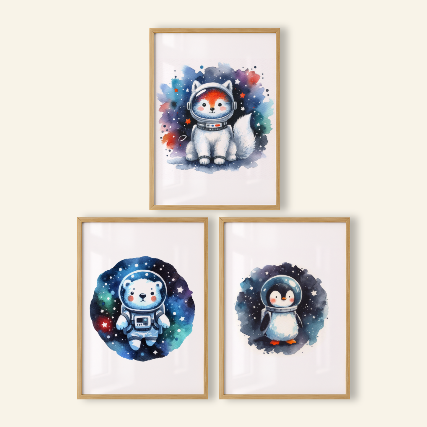 Animal Spaceman Print Set - Nursery Space Collection Set of 3