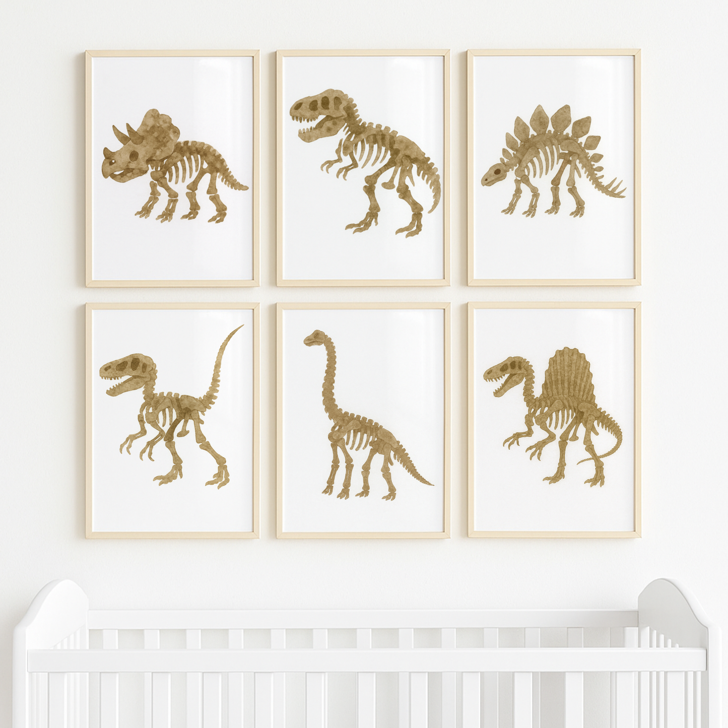 Watercolour Dinosaur Fossils - Nursery Print Set of 6