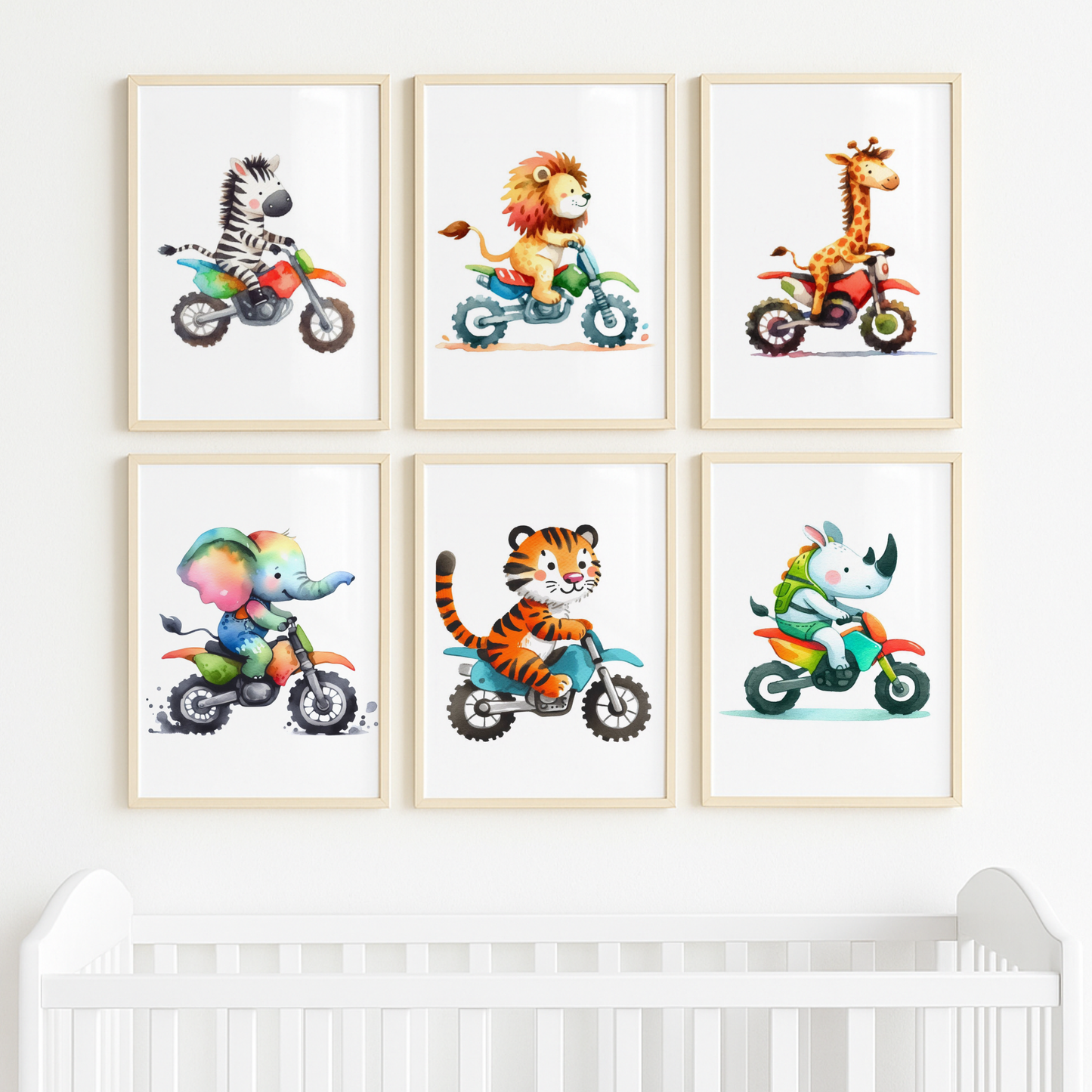 Watercolour Safari Animal Bikers - Animal Motorbike Print Set of 6