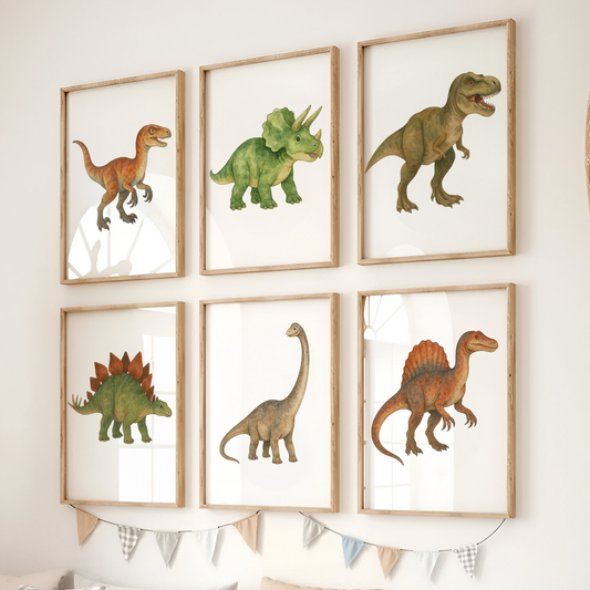 Watercolour Dinosaurs - Nursery Print Set of 6