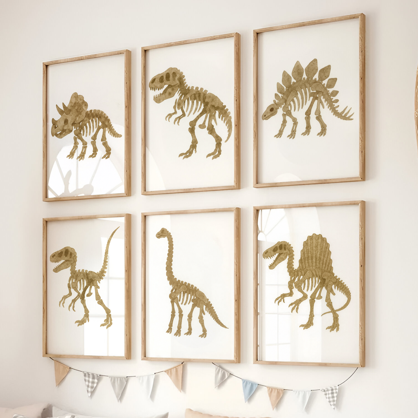 Watercolour Dinosaur Fossils - Nursery Print Set of 6