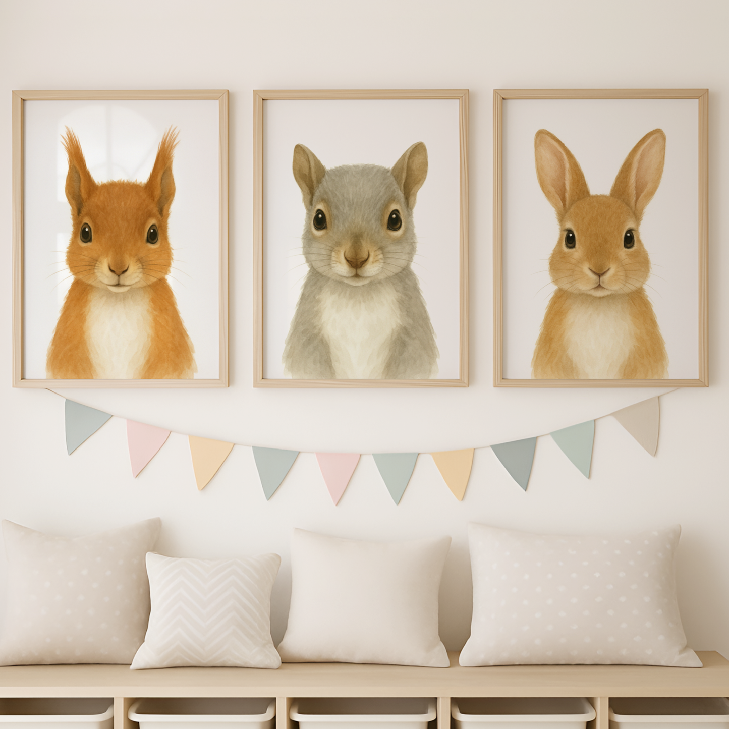 Red Squirrel, Grey Squirrel & Rabbit - Woodland Nursery Print Set of 3