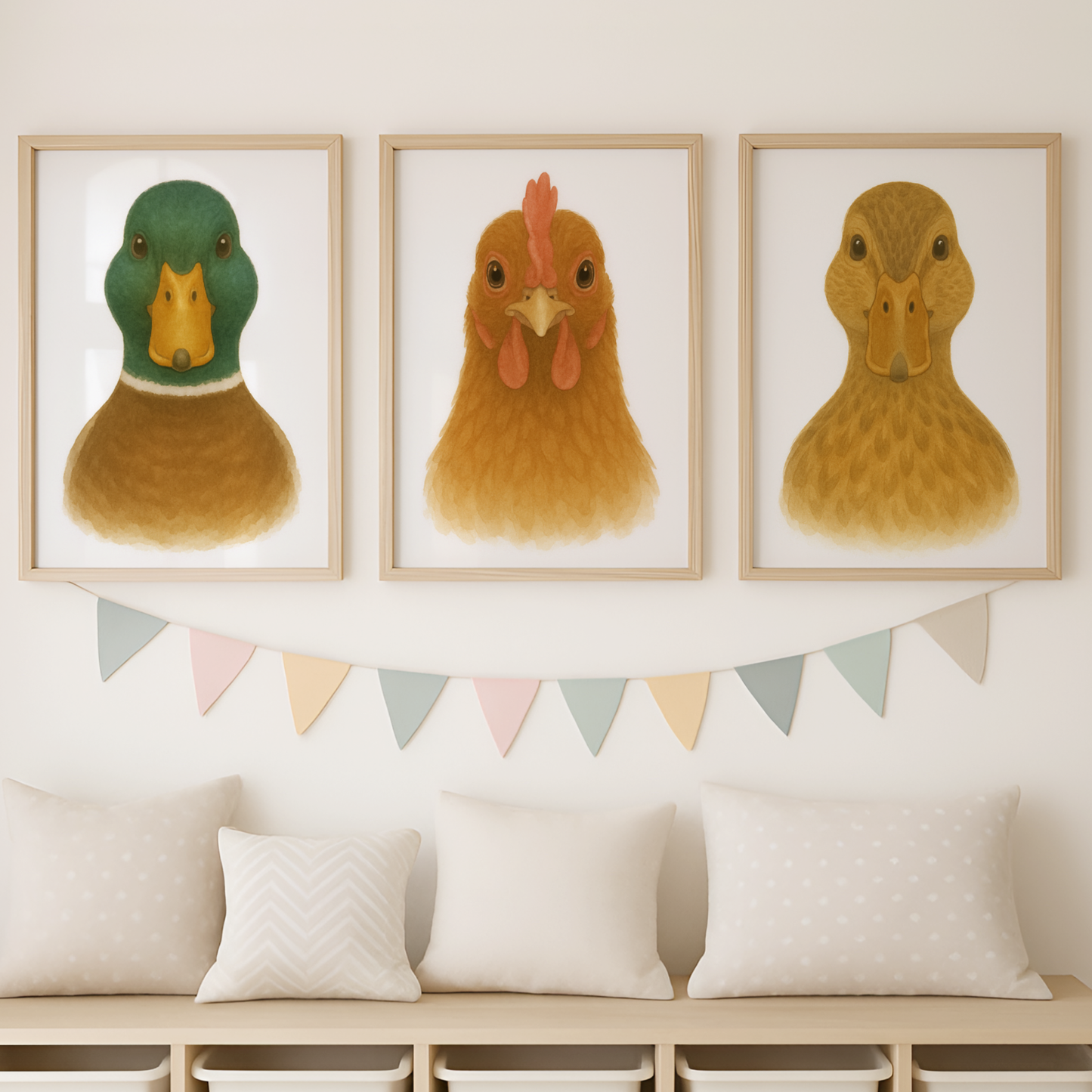 Farm Bird Print Set - Nursery Farmyard Animal Collection Set of 3
