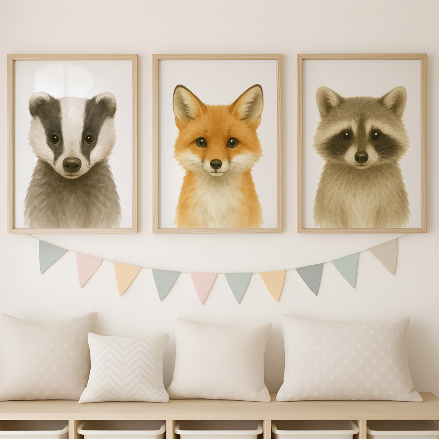 Badger, Fox & Racoon - Woodland Nursery Print Set of 3