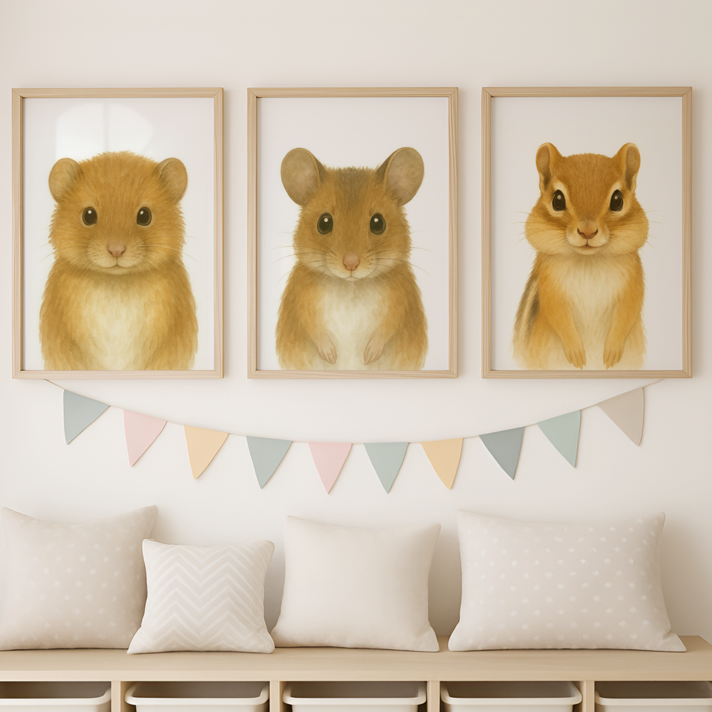 Vole, Mouse & Chipmunk - Woodland Nursery Print Set of 3