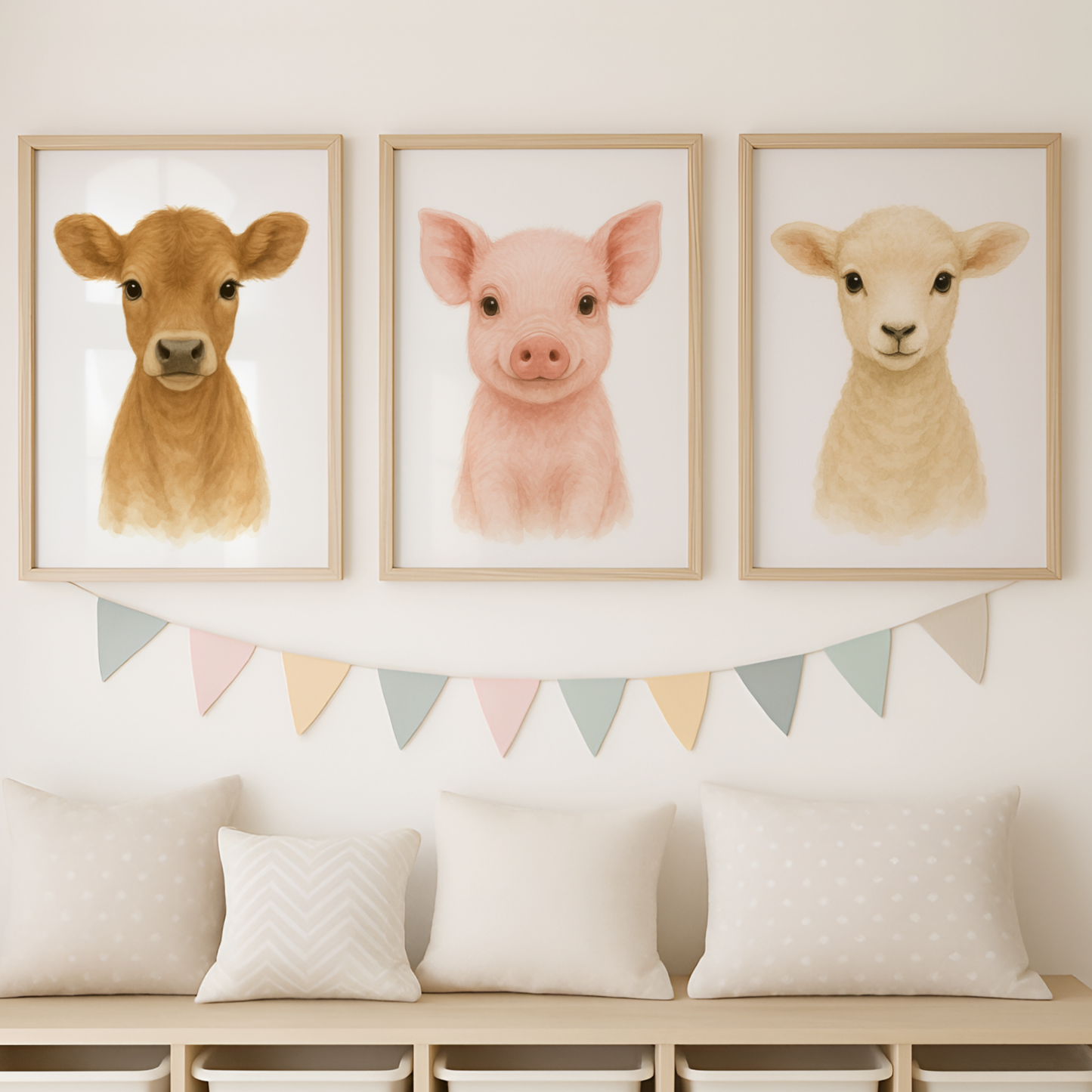 Baby Farm Animals Print Set - Nursery Farmyard Animal Collection Set of 3