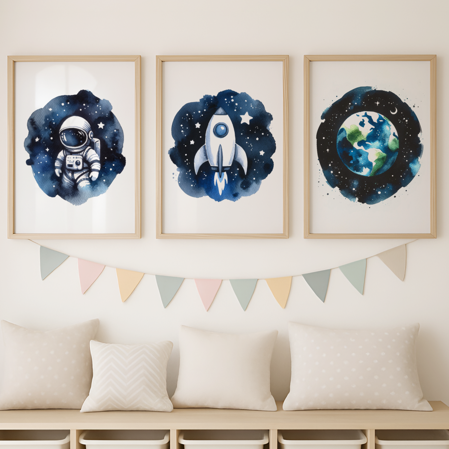 Watercolour Space Print Set - Nursery Space Collection Set of 3