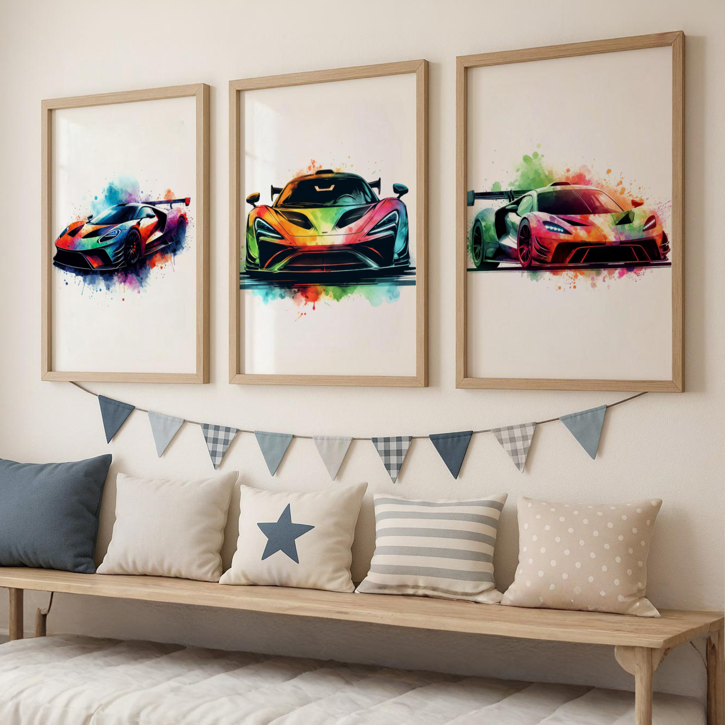 Multicoloured Supercar Print Set - Vehicle Collection Set of 3